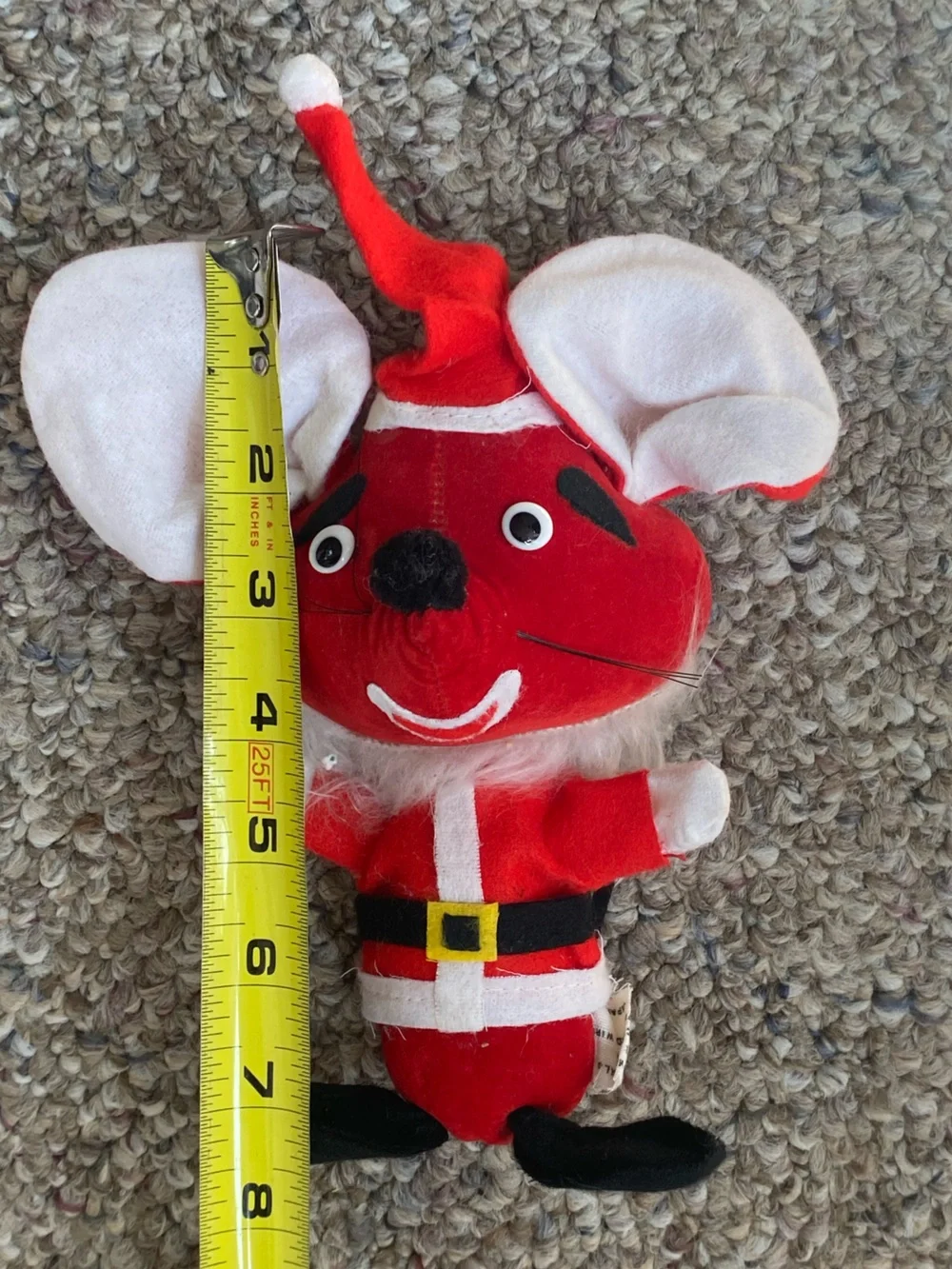 Vintage Santa Mouse 8” Posable Big Ears Mouse Felt And Fur MCM Japan